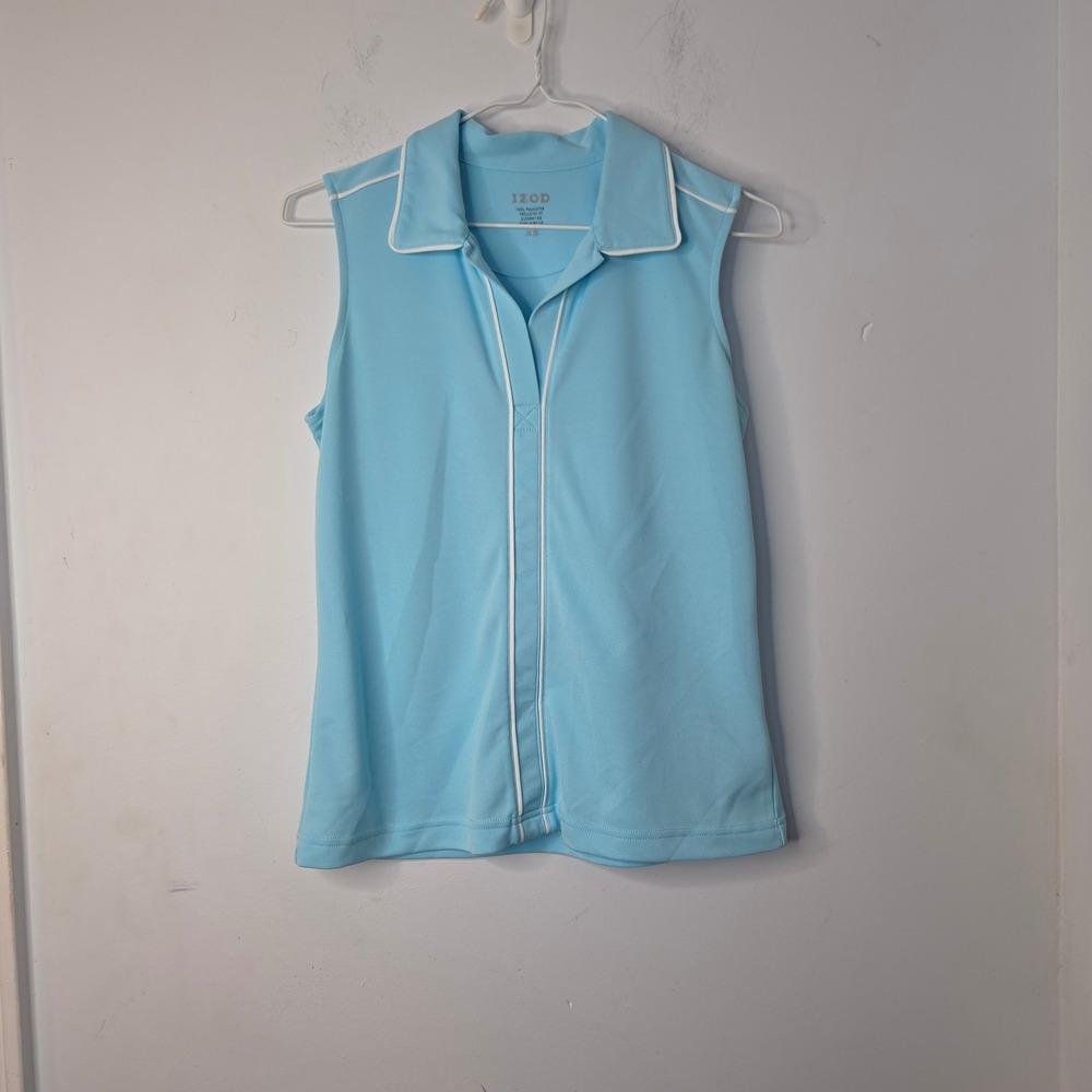 IZOD Womens Sleeveless Polo Shirt Light Blue V-Neck Golf Tennis Top XS